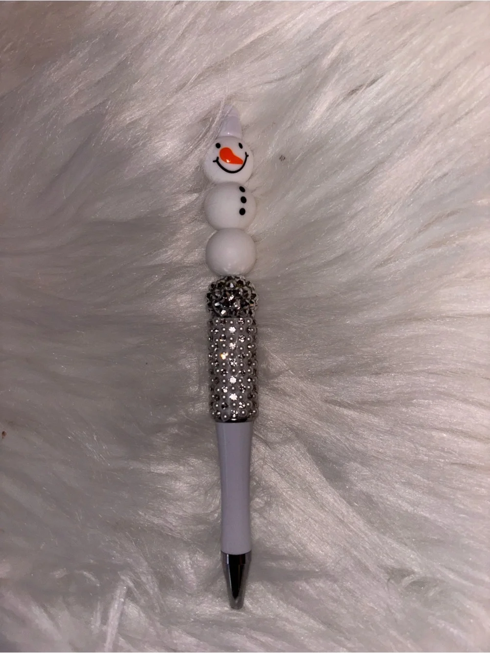 Snowman Beaded Kids Pen with Silver Rhinestones